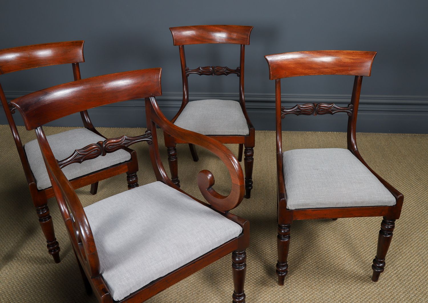 photo for sale English Georgian Set Of Six Mahogany Dining Chairs (Circa 1825)