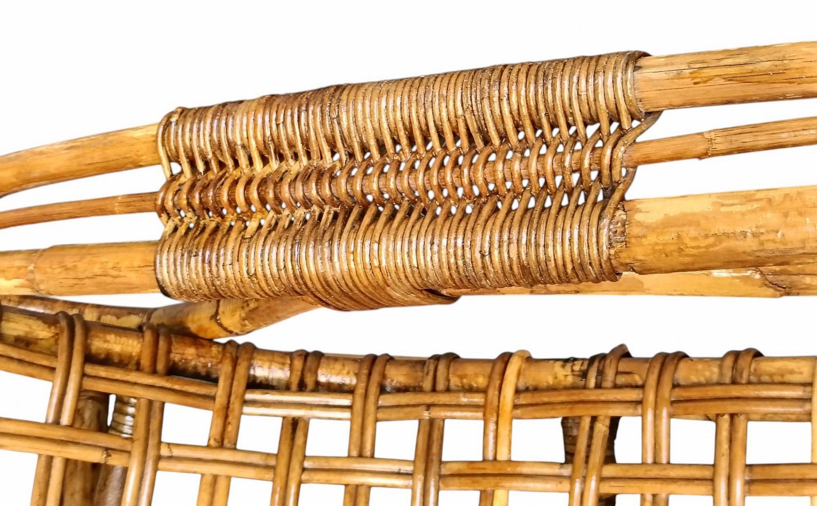 Tito Agnoli Attrib. Pair Of Rattan And Bamboo Woven Chaise Longues photo vintage