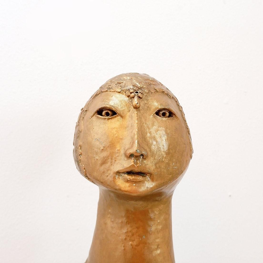Gilded Terracotta Woman's Head Sculpture, 21st Century Tribal Art photo buy