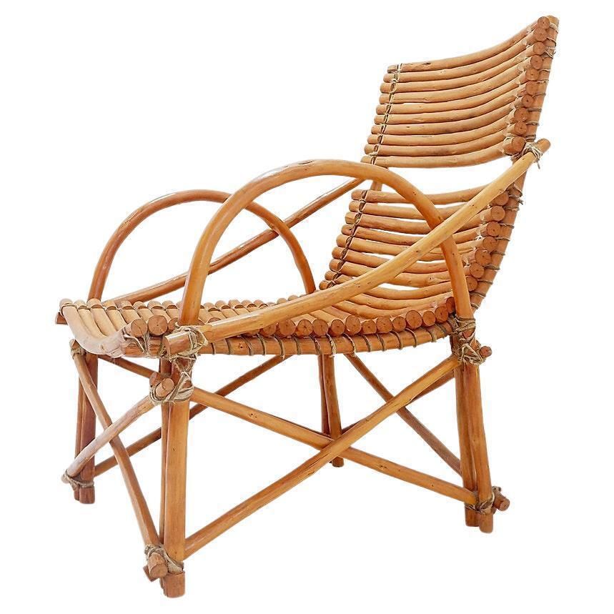 Vintage Bamboo Armchair, Mid Century Modern Wabi Sabi Design