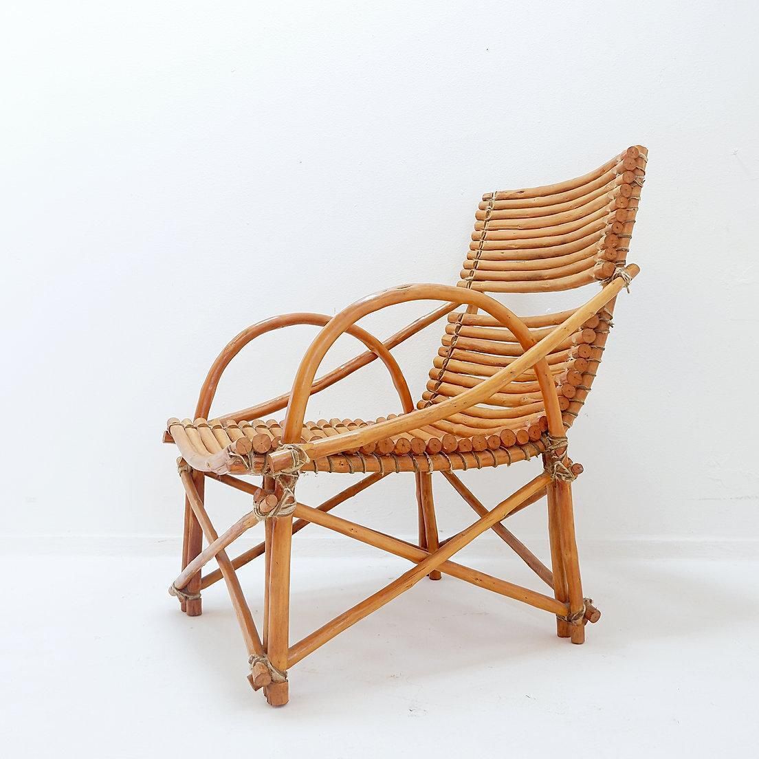 photo furniture Vintage Bamboo Armchair, Mid Century Modern Wabi Sabi Design