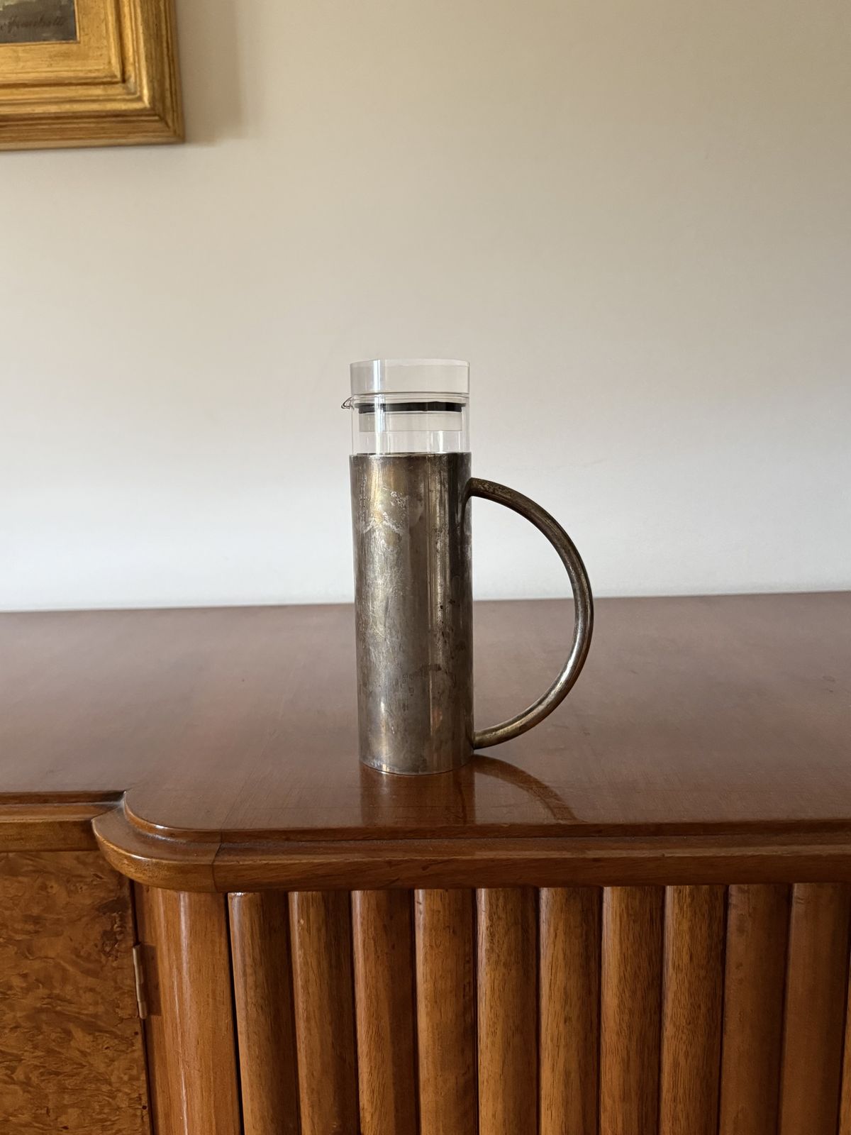 Modern Silverplated And Glass Cruet Mod. Oilvine, Lino Sabattini Italy 1970s photo furniture