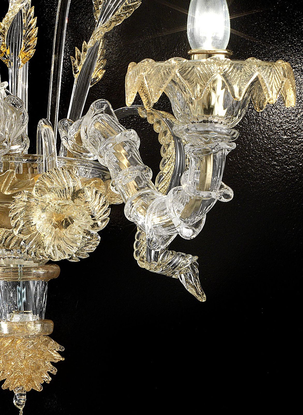 Luxury Italian "Ca' Rezzonico" With Gold Flowers And Leaves Murano Glass photo 7904.0