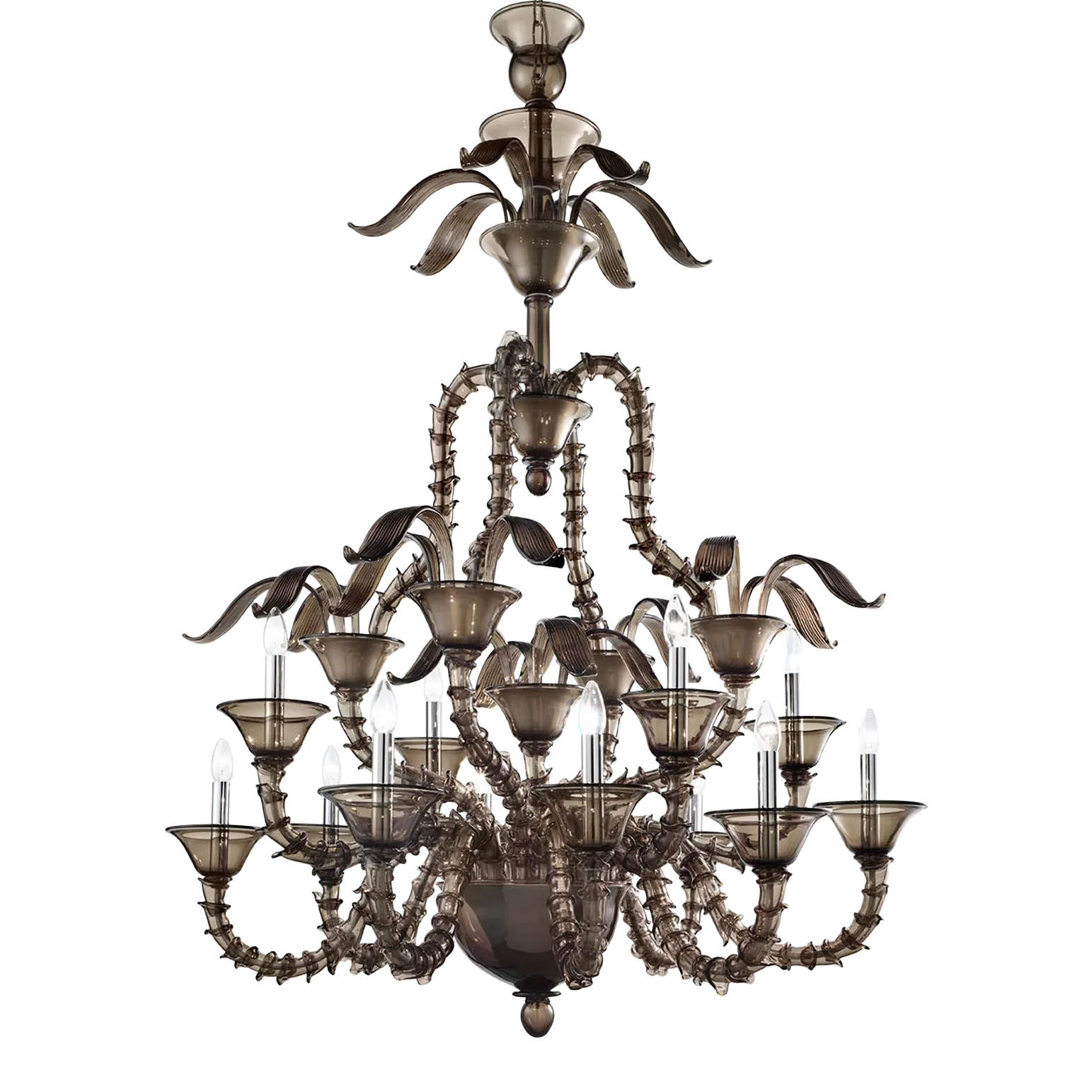 Stunning Modern Smoked Fumè “Ca’ Rezzonico” Murano Glass Chandelier .