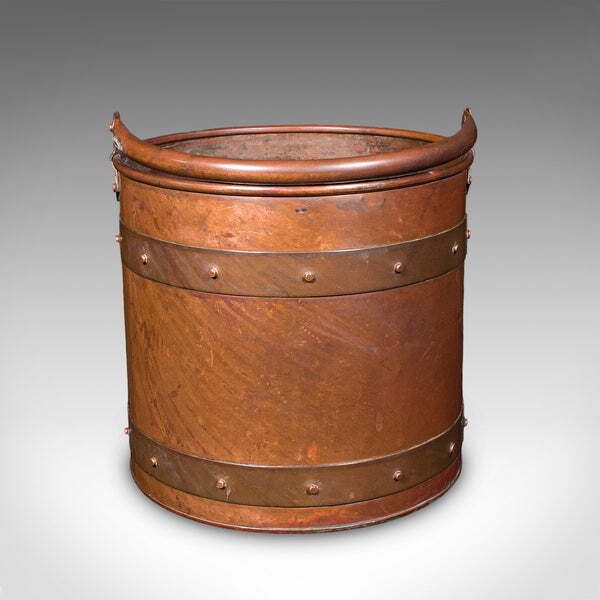 Antique Waste Paper Basket, English, Copper, Study, Office, Cornish, Edwardian photo Home Decor