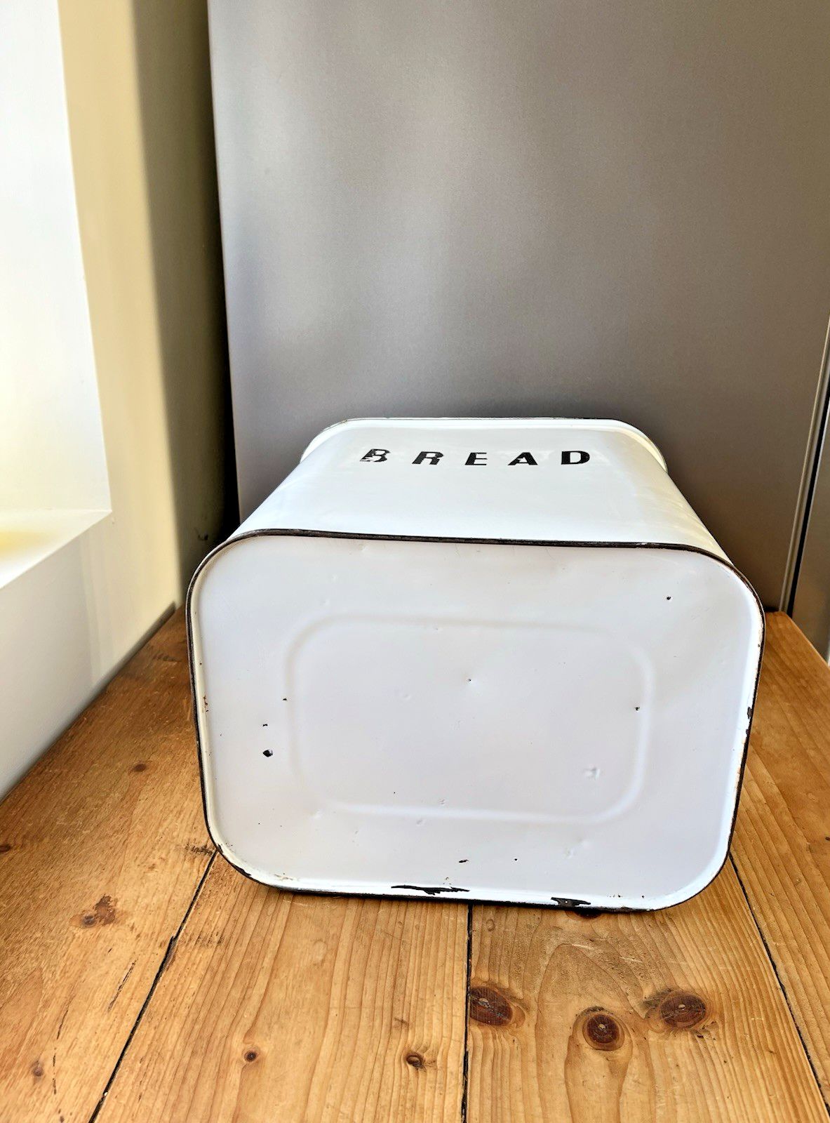 photo for sale Large Antique Enamel Bread Bin Storage Container Bakery Vintage Kitchen Display