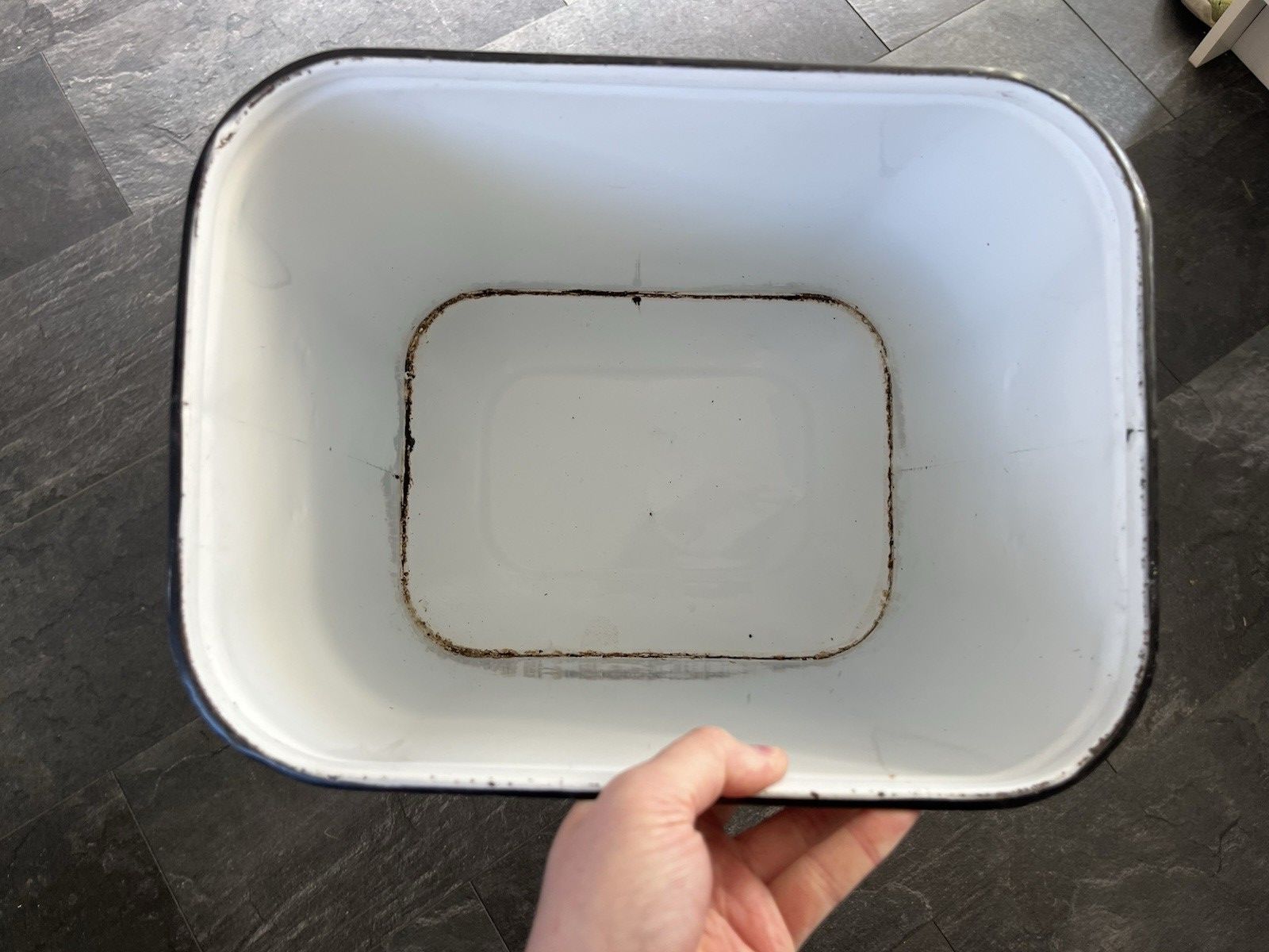 Home Decor Large Antique Enamel Bread Bin Storage Container Bakery Vintage Kitchen Display photo