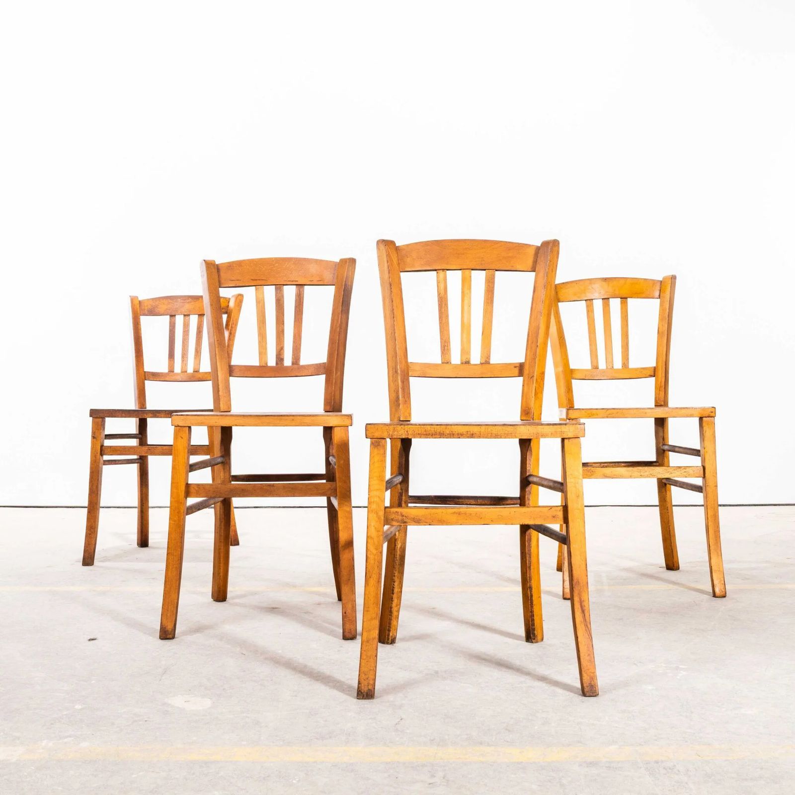 1950’s French Farmhouse Patterned Seat Dark Oak Dining Chairs – Set Of Four