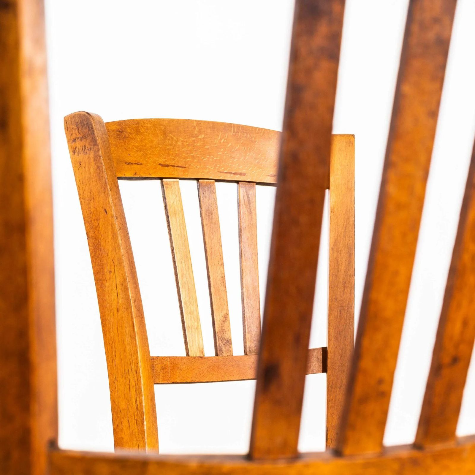 1950’s French Farmhouse Patterned Seat Dark Oak Dining Chairs – Set Of Four photo vintage