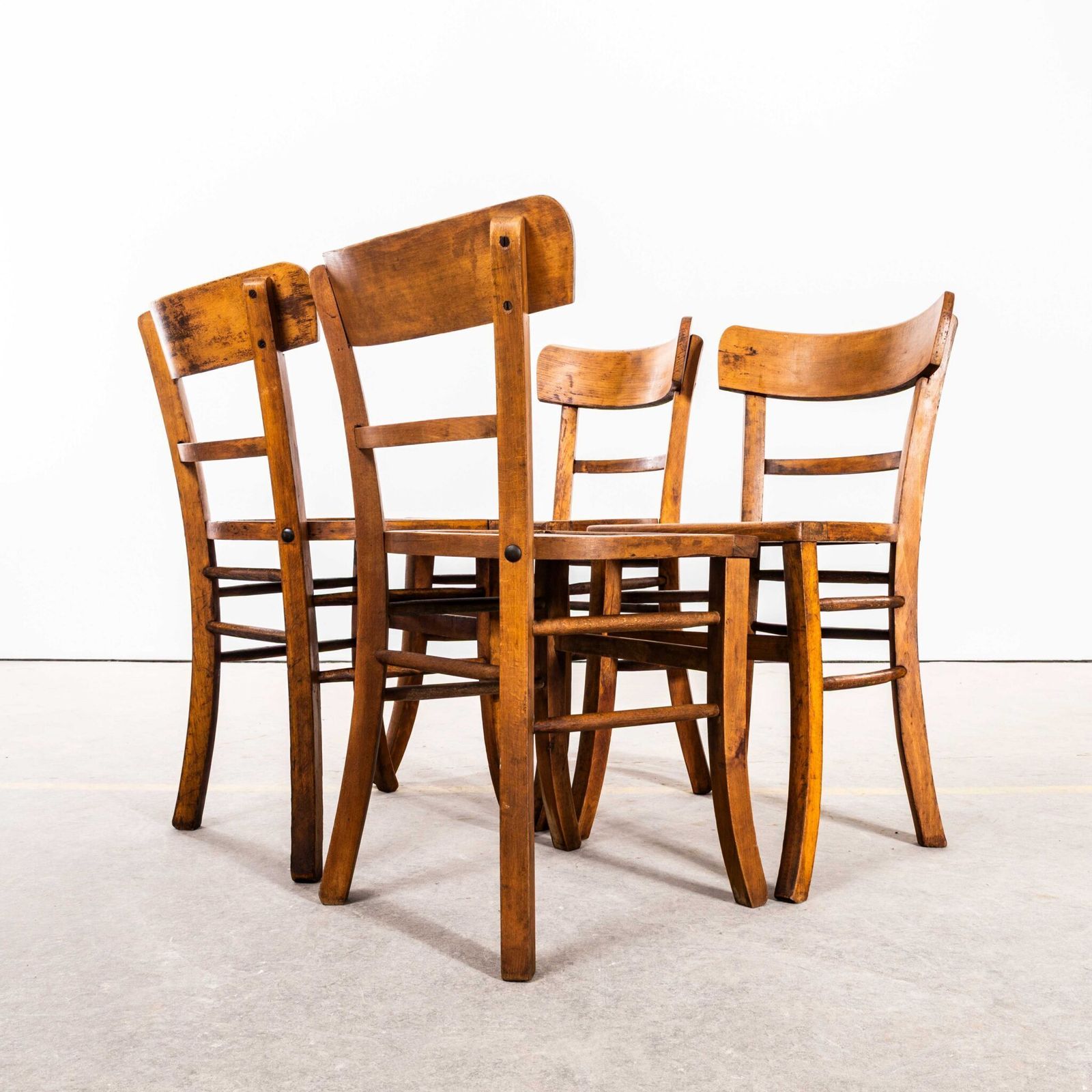 1950’s French Single Bar Back Farmhouse Dining Chairs – Set Of Four photo 678.0