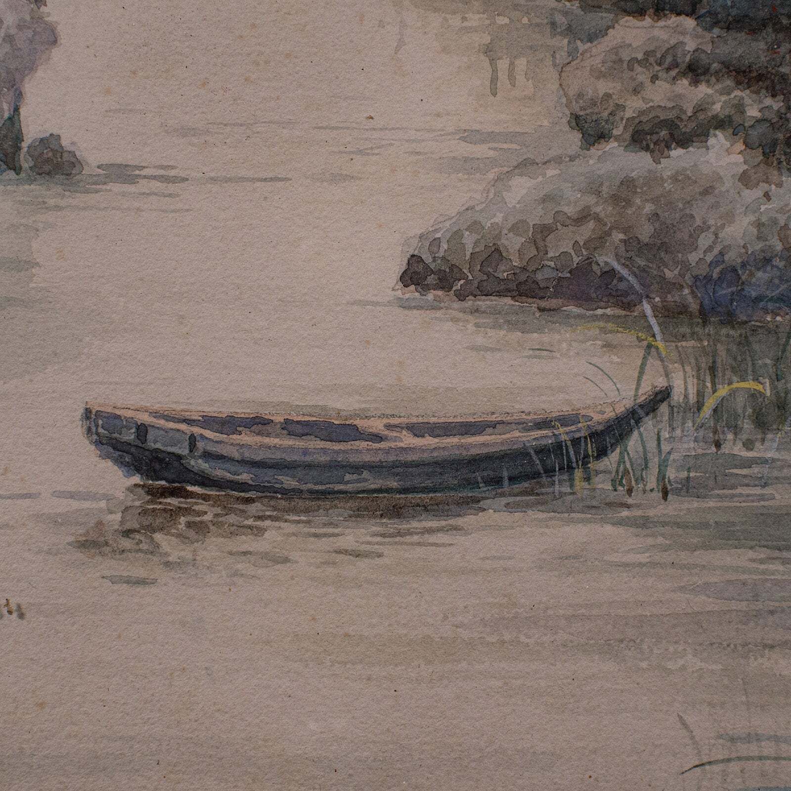 Vintage River Landscape Painting, Japanese School, Watercolour, Art, Mid Century photo vintage