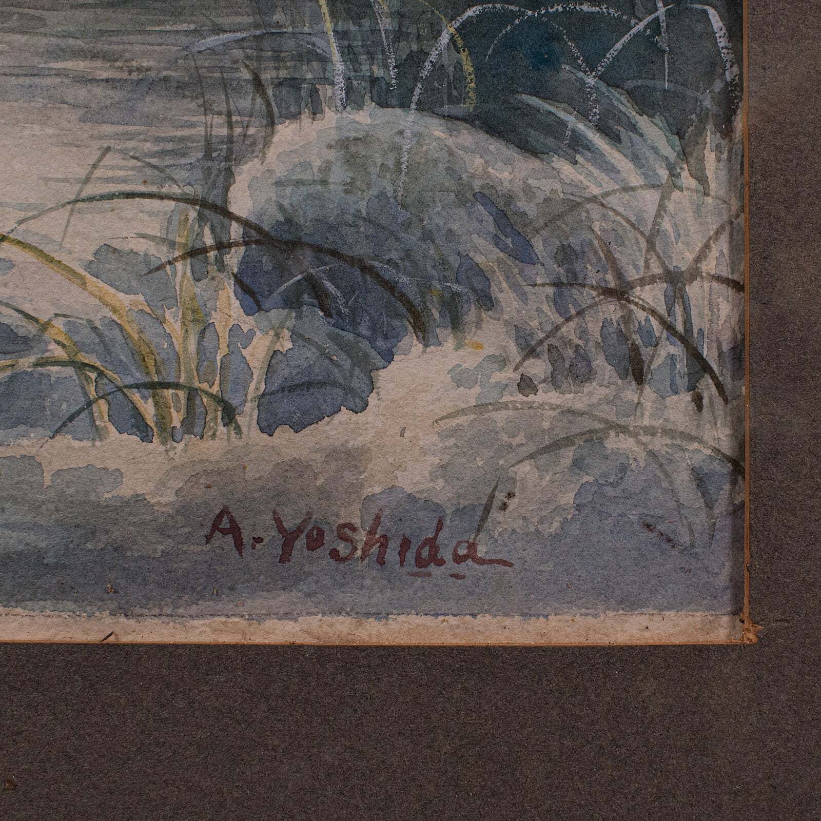 Art Vintage River Landscape Painting, Japanese School, Watercolour, Art, Mid Century photo