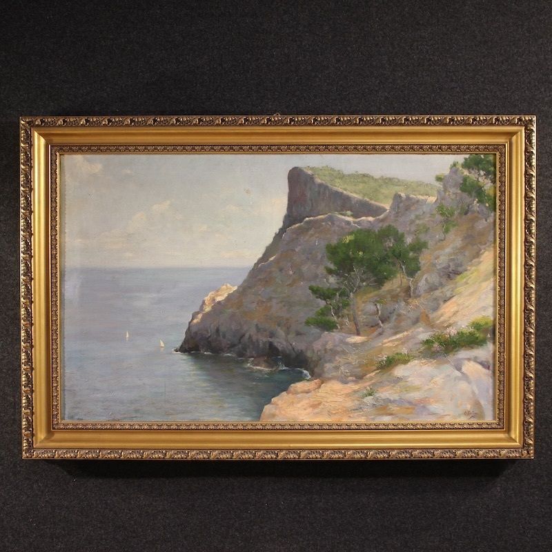 Peinture espagnole signée, paysage marin, début du XXe siècle