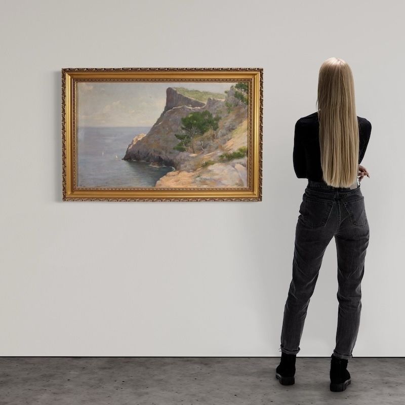 Peinture espagnole signée, paysage marin, début du XXe siècle photo furniture