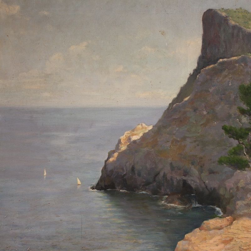 Peinture espagnole signée, paysage marin, début du XXe siècle photo for sale