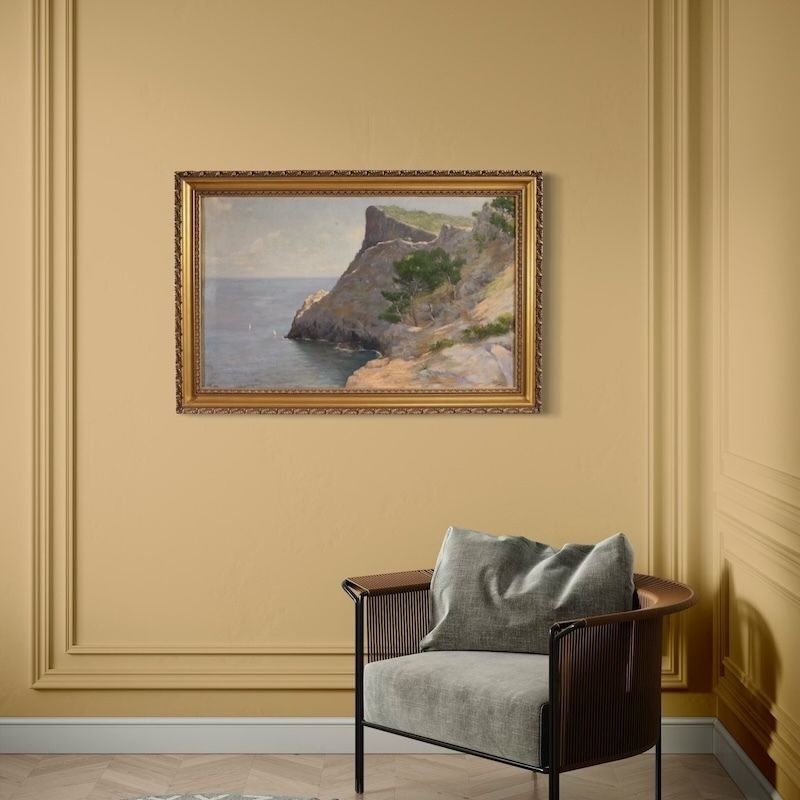 Peinture espagnole signée, paysage marin, début du XXe siècle photo vintage