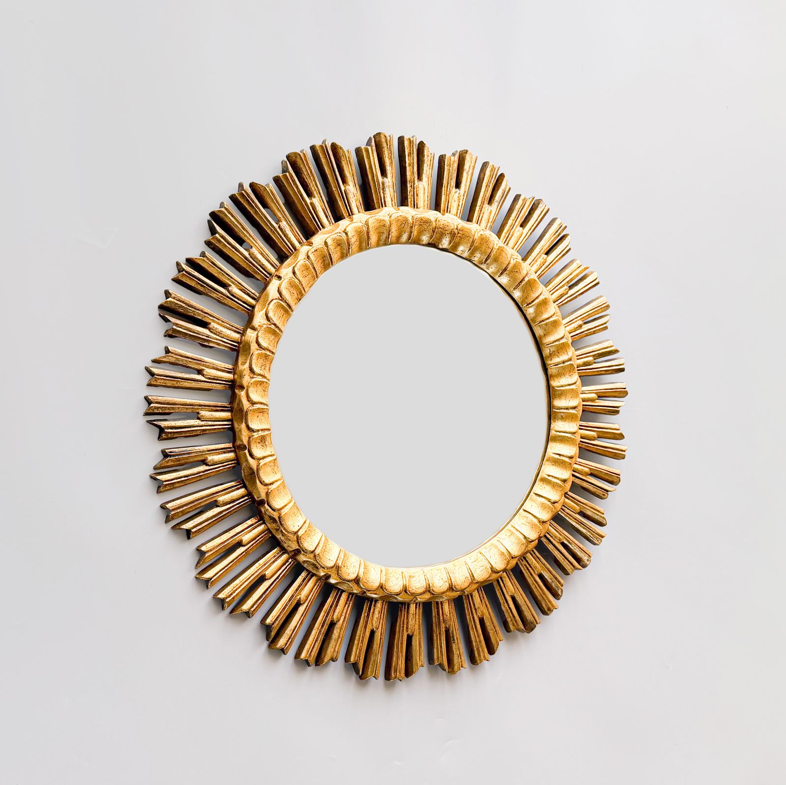 A Large Mid Century Sunburst Mirror, Gilt Resin, Belgium, 1970s. photo 343.0
