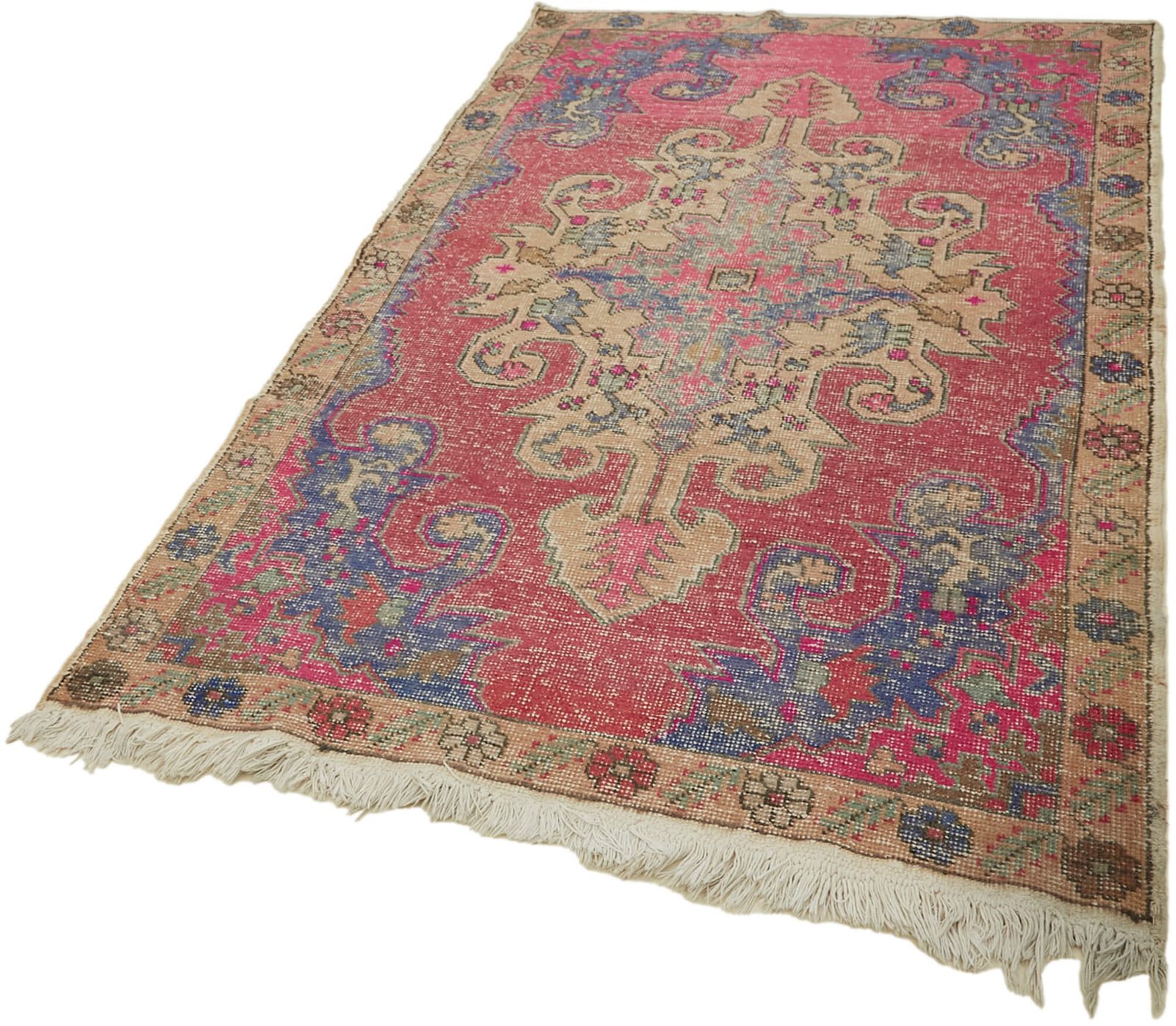 Handmade Vintage Pink Anatolian Rug 140 Cm X 236 Cm photo for sale