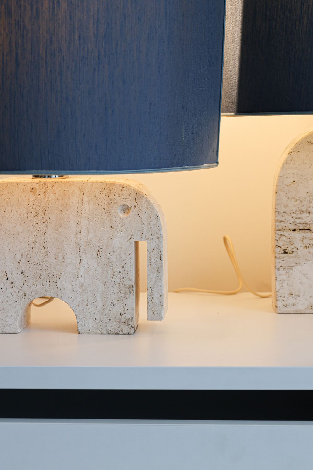 Pair Of Travertine Elephant Table Lamps By Fratelli Mannelli, Italy, 1970s. photo for sale