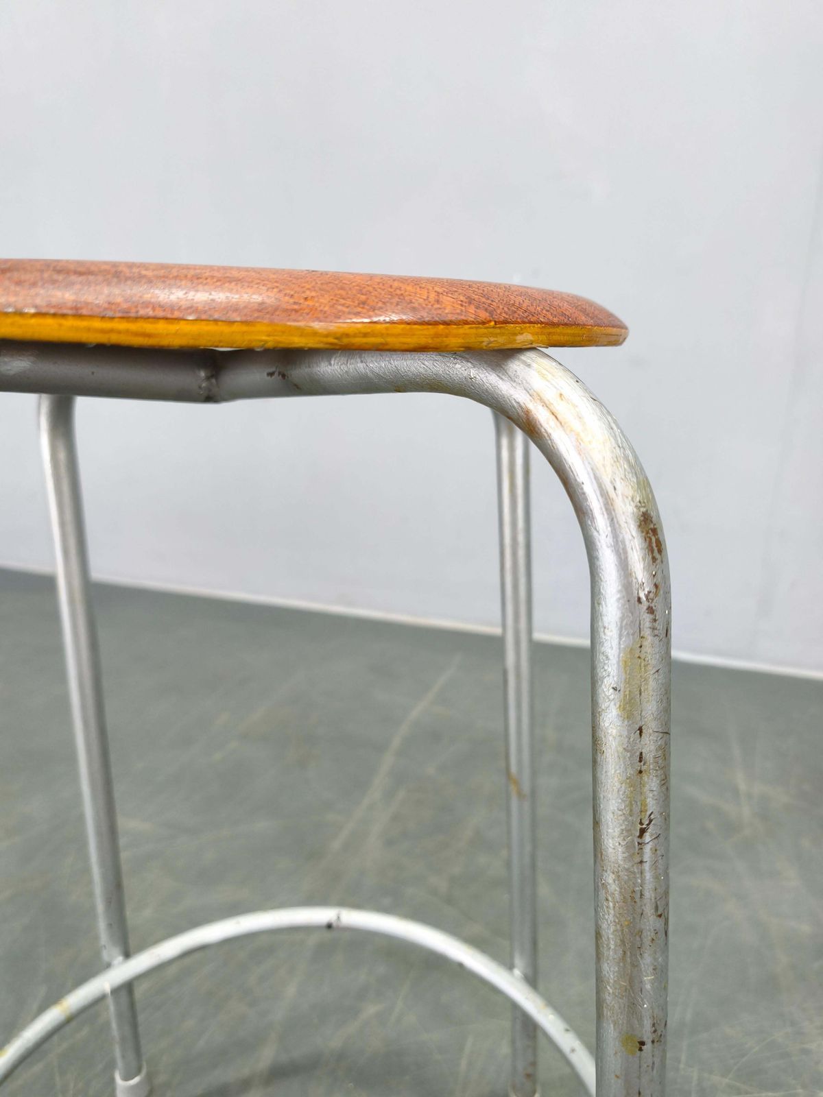 photo furniture 1950s German Industrial Stool With Plywood Seat