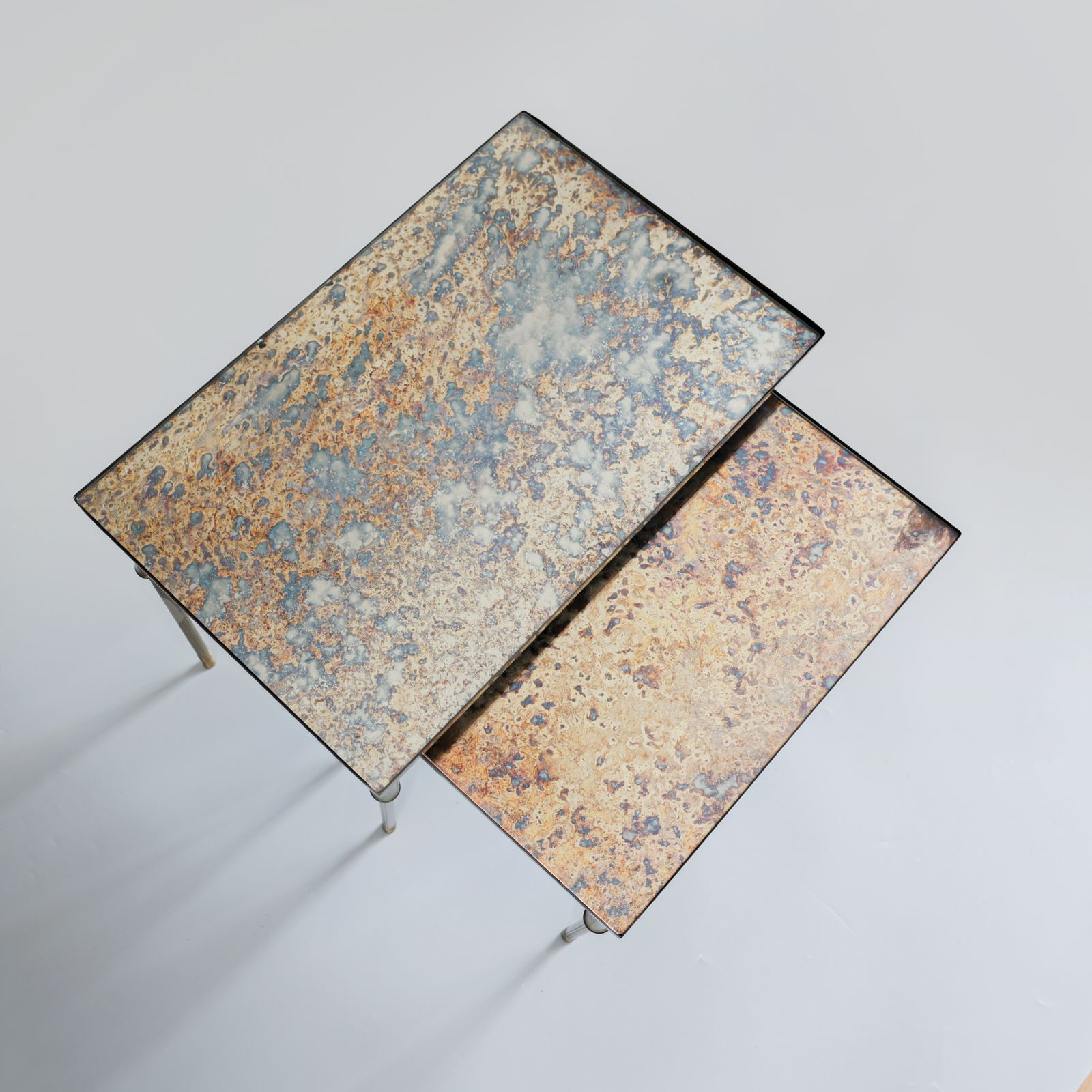 Eglomise Glass Nesting Tables In Neoclassical Style, Belgium, 1960s. photo furniture