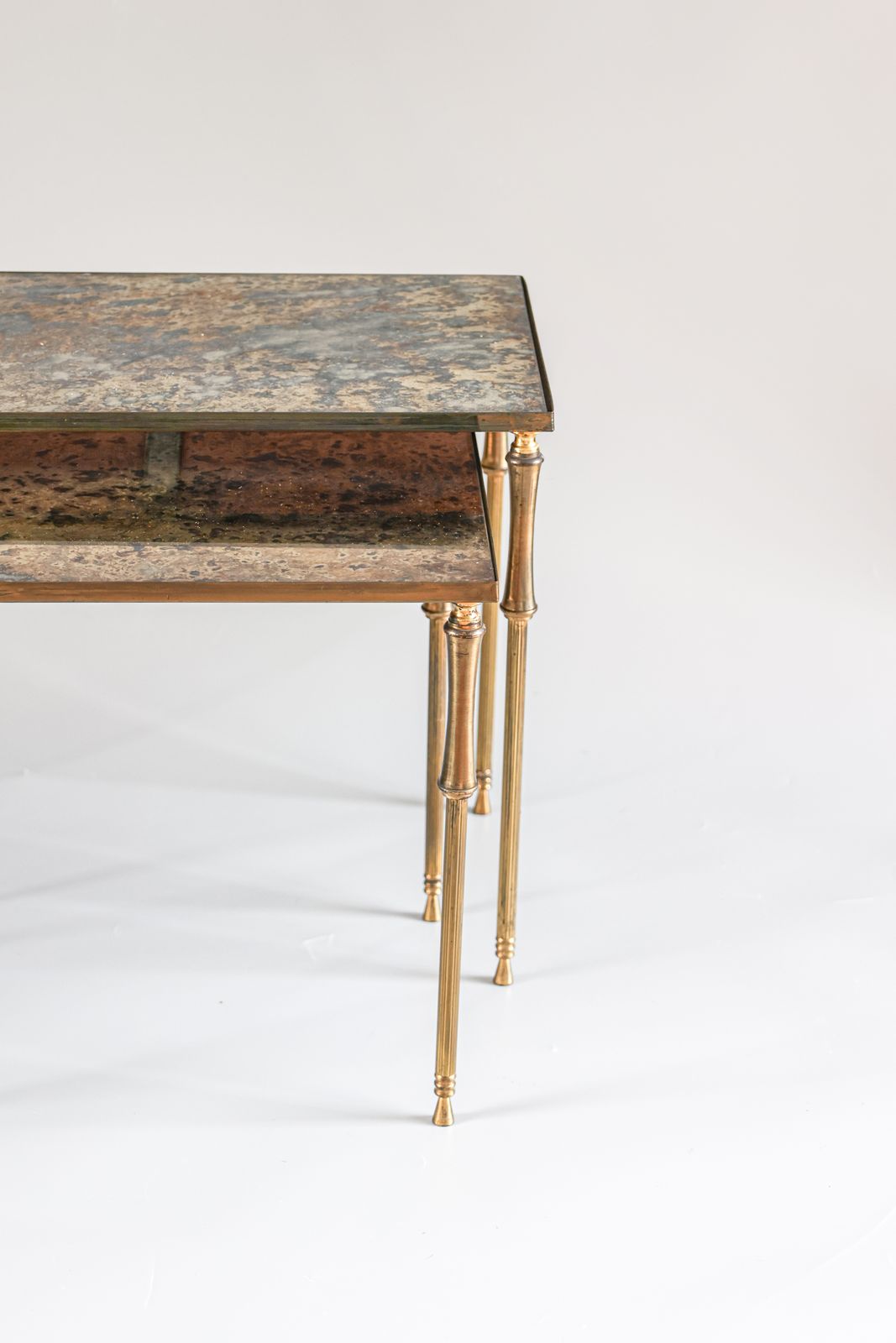 photo for sale Eglomise Glass Nesting Tables In Neoclassical Style, Belgium, 1960s.