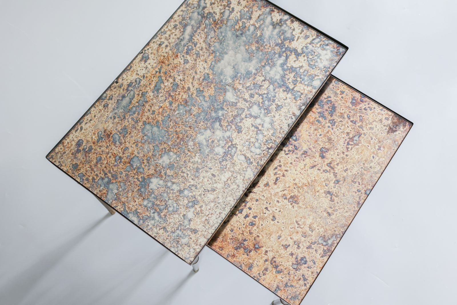 photo vinterior Eglomise Glass Nesting Tables In Neoclassical Style, Belgium, 1960s.