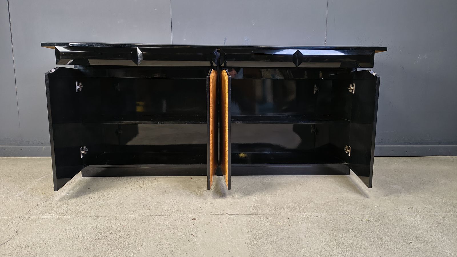 Vintage Lacquer And Burl Wood Credenza, 1980s photo Furniture