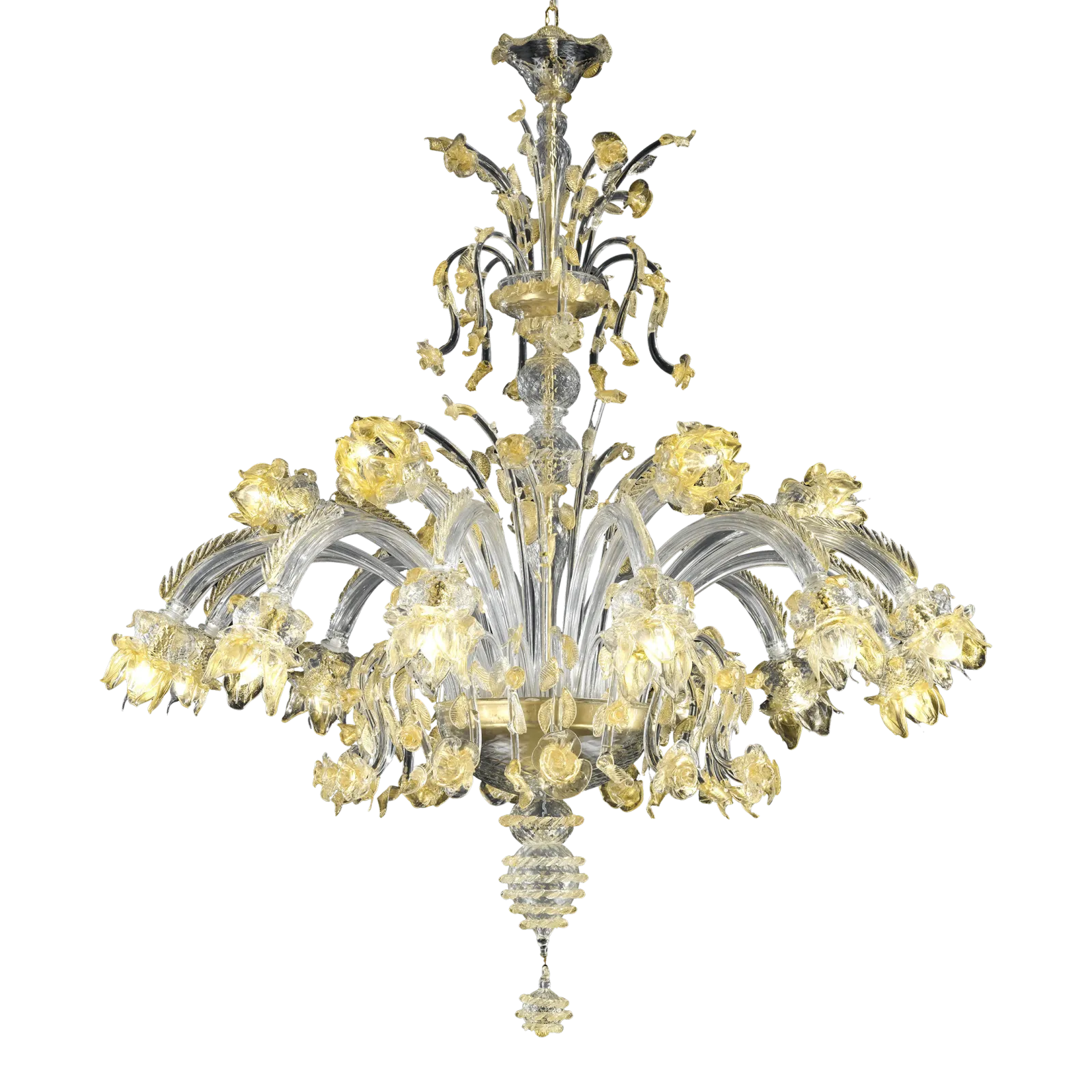 Huge Luxury Italian Chandelier With Flowers And Leaves Murano Glass