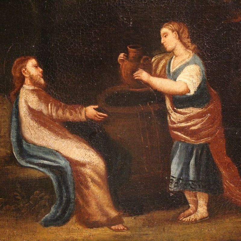 Art Tableau espagnol d'époque représentant Jésus et la Samaritaine au puits, XVIIe siècle photo