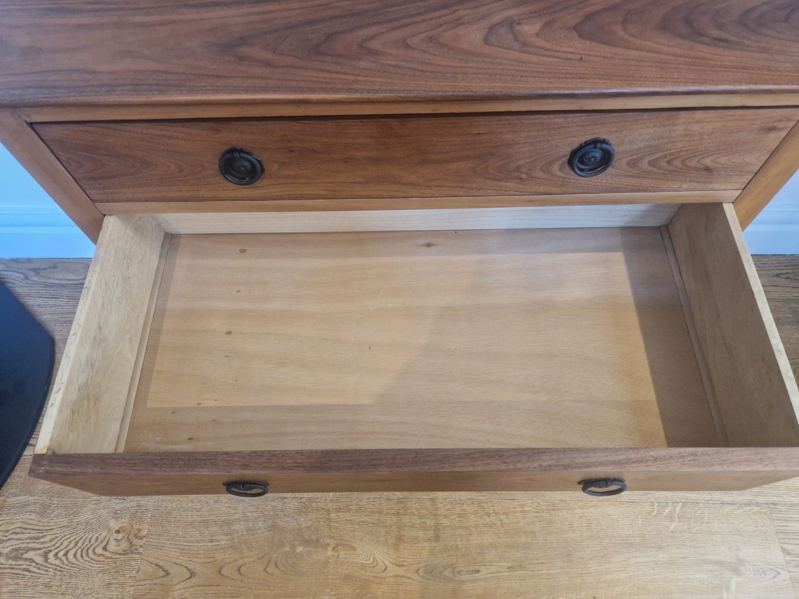 photo buy Vintage Solid Walnut Chest Of Drawers – 4 Drawers, Restored With Black Handles