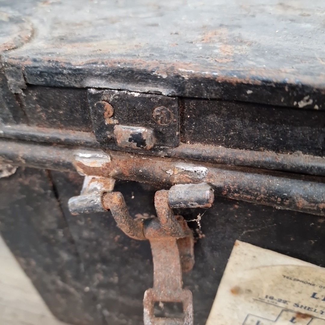 photo buy Vintage Industrial Metal Trunk Kingston Transport London Storage Chest Tool Box