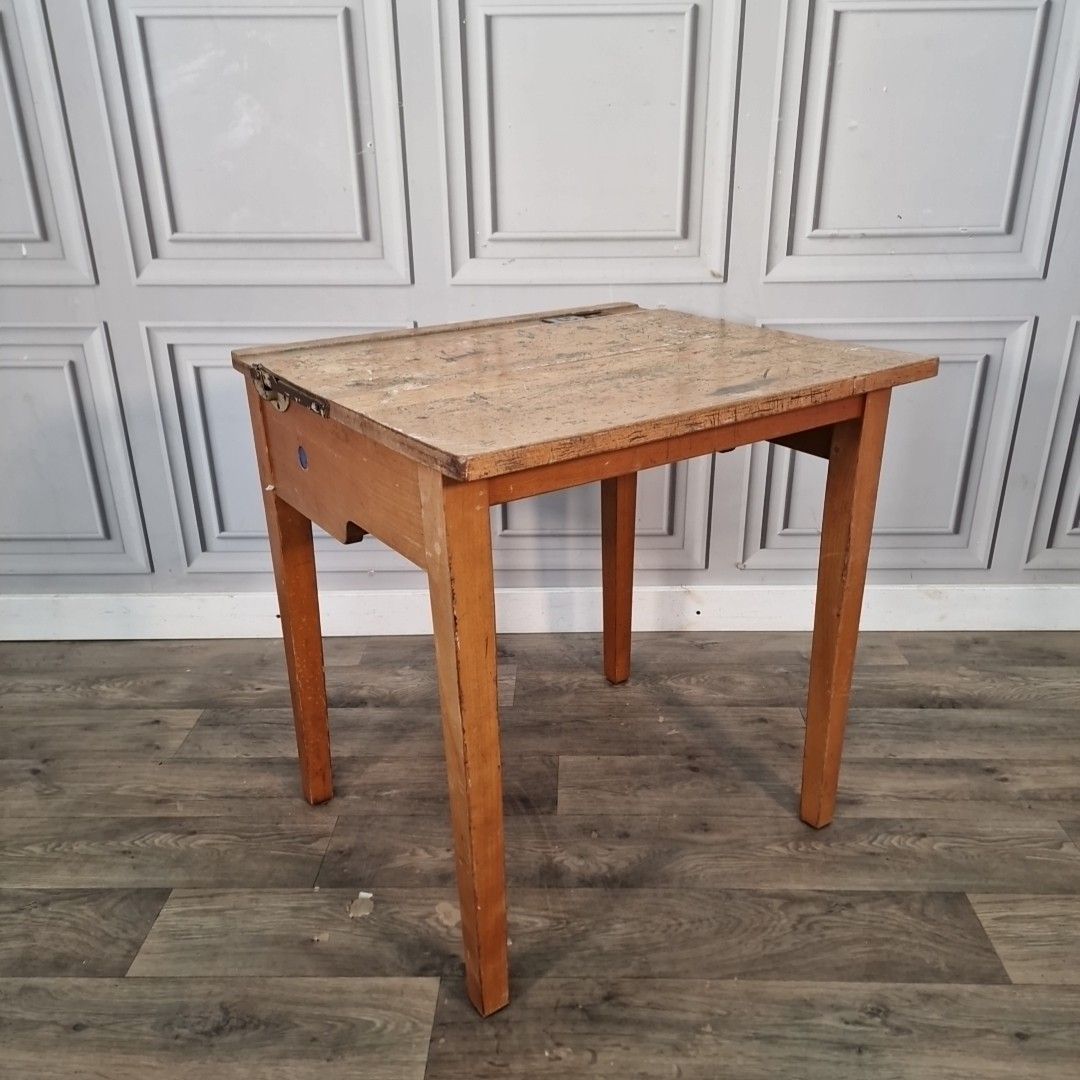Vintage School Desk Wooden Lift Up Top Ink Well Storage Child's Writing Retro photo furniture