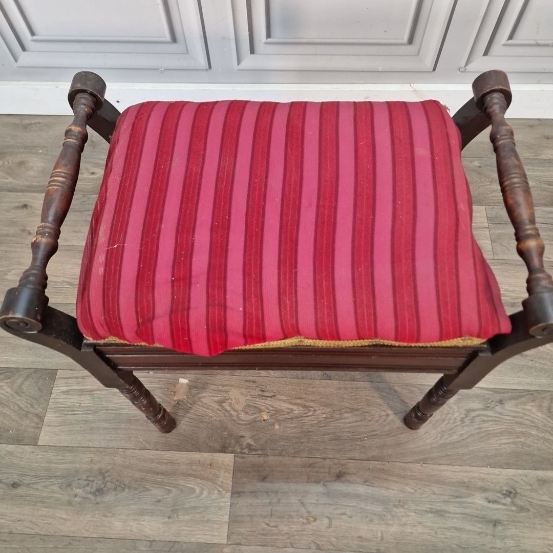 Antique Wooden Piano Stool Upholstered Storage Music Seat Vintage Carved photo buy