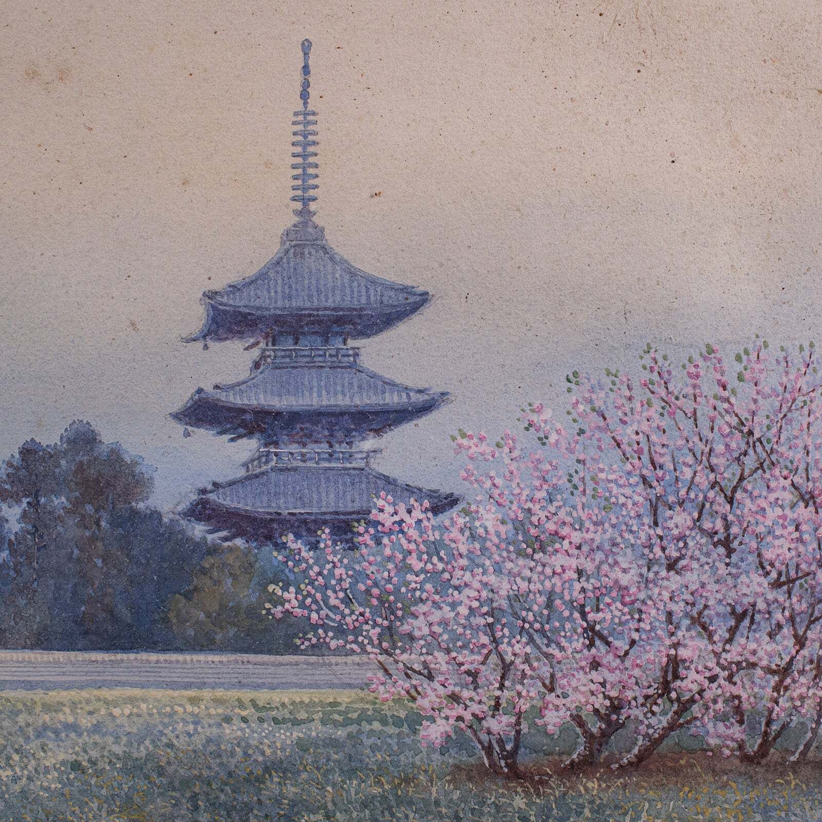 Vintage Landscape Painting, Japanese School, Watercolour, Art, Mid Century, 1960 photo 801.0