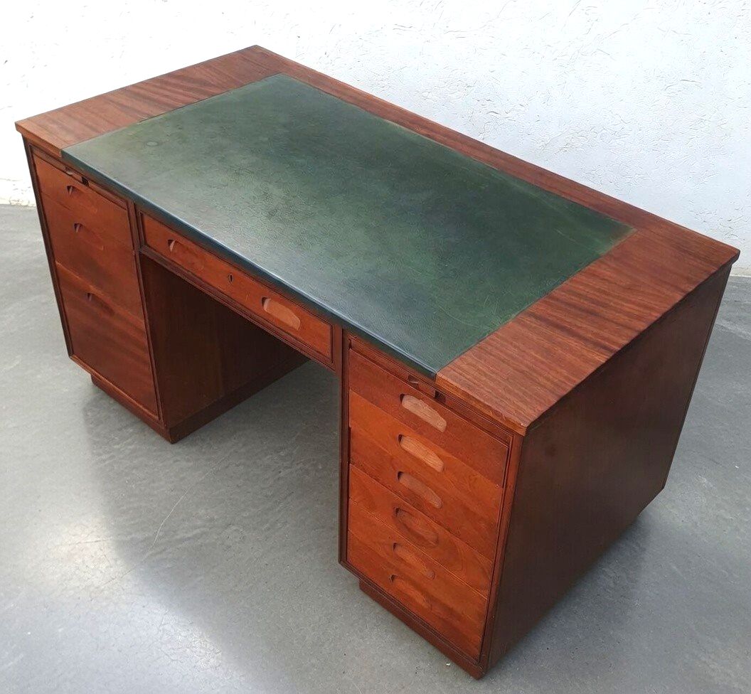 A Mid Century Art Deco Solid Mahogany And Teak Ministry Style Desk photo Furniture