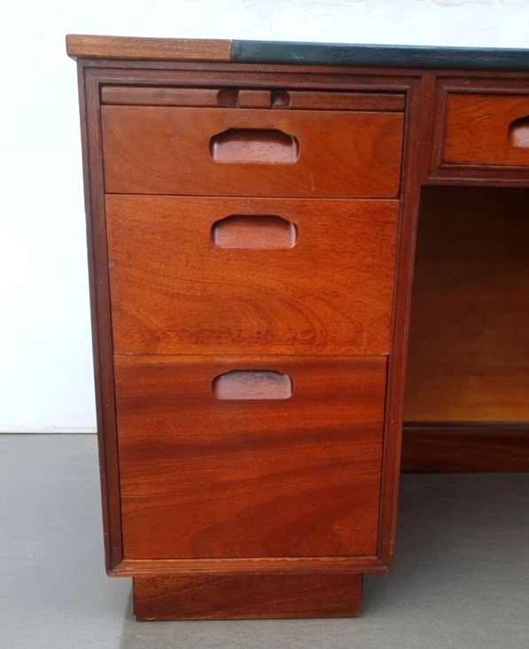 A Mid Century Art Deco Solid Mahogany And Teak Ministry Style Desk photo vinterior