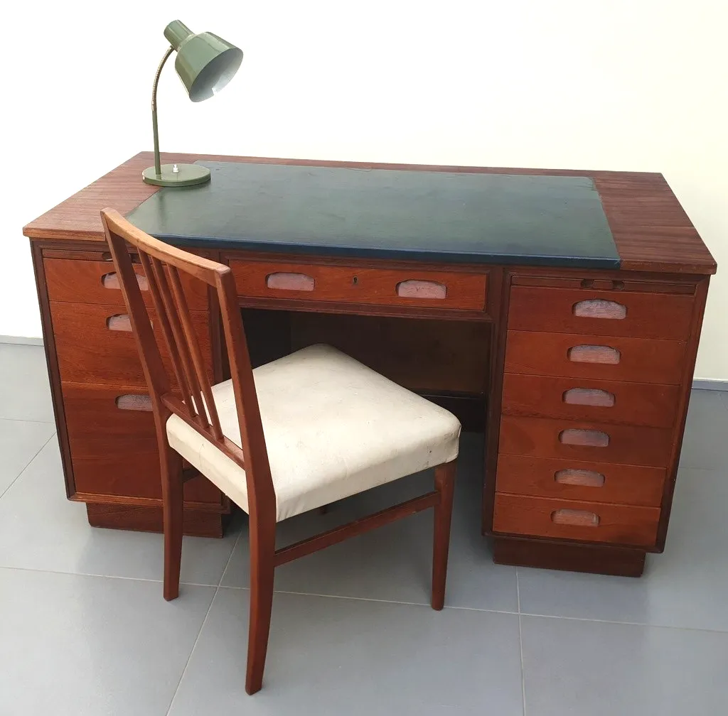 525.0 A Mid Century Art Deco Solid Mahogany And Teak Ministry Style Desk photo