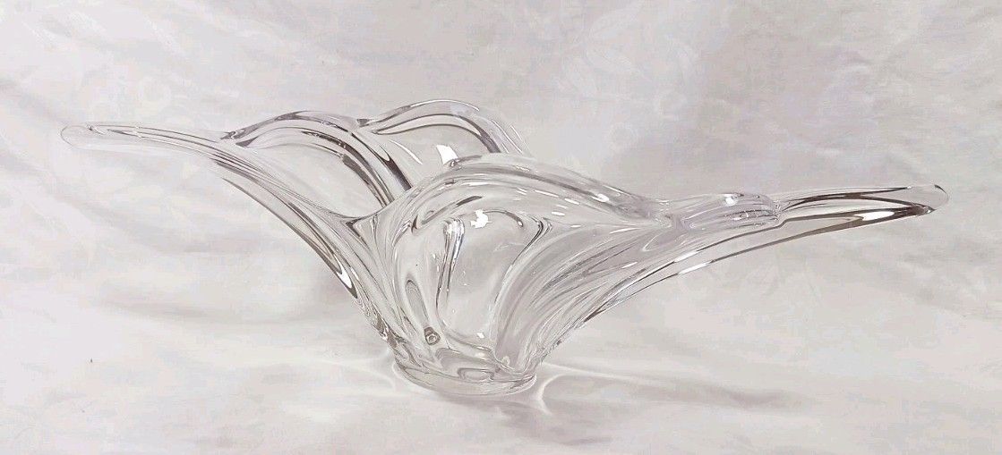 Large Vannes France Clear Art Glass Bowl Centrepiece Freeform Vintage photo Home Decor