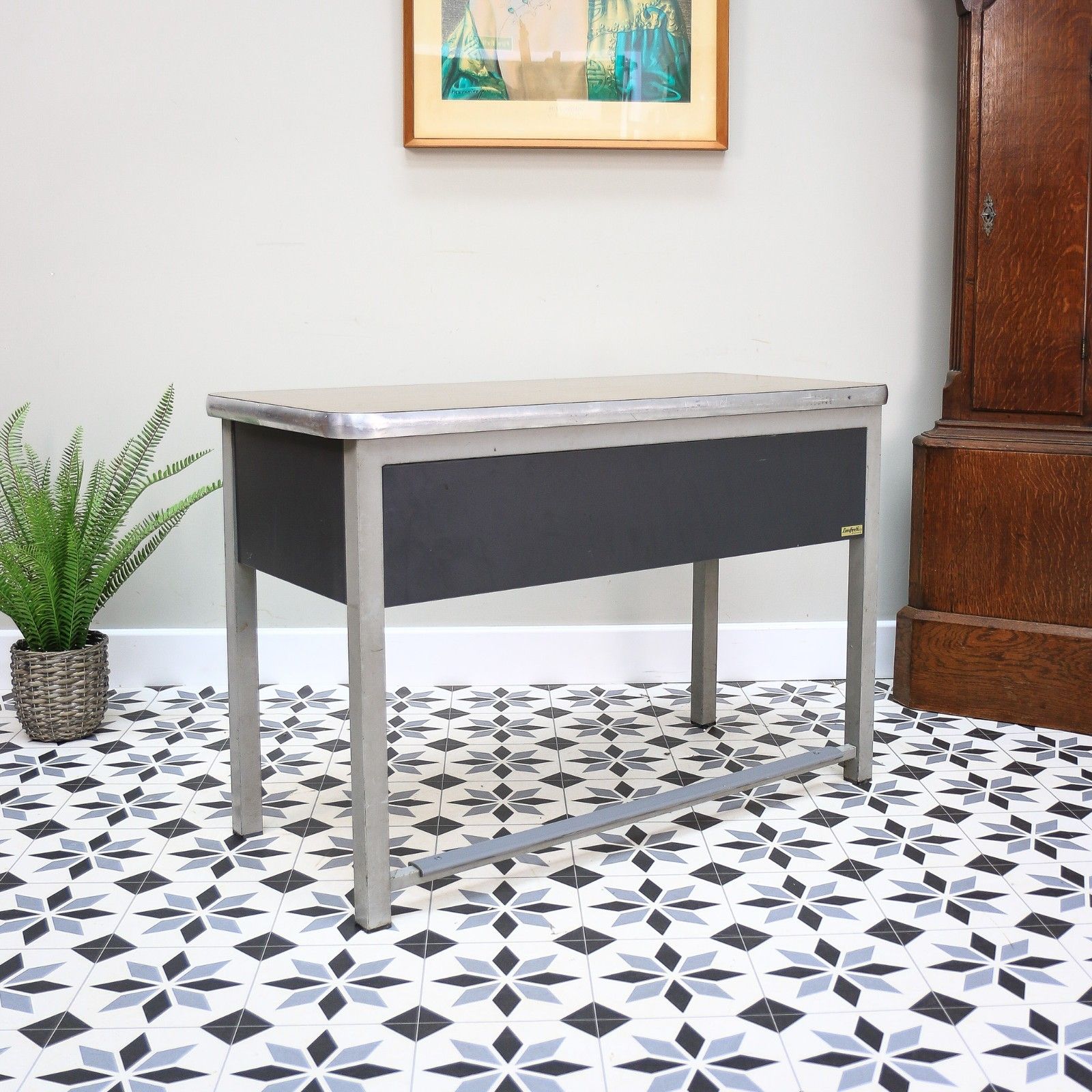 Conforti Of Italy Industrial Desk With Three Drawers And Formica Top photo vintage