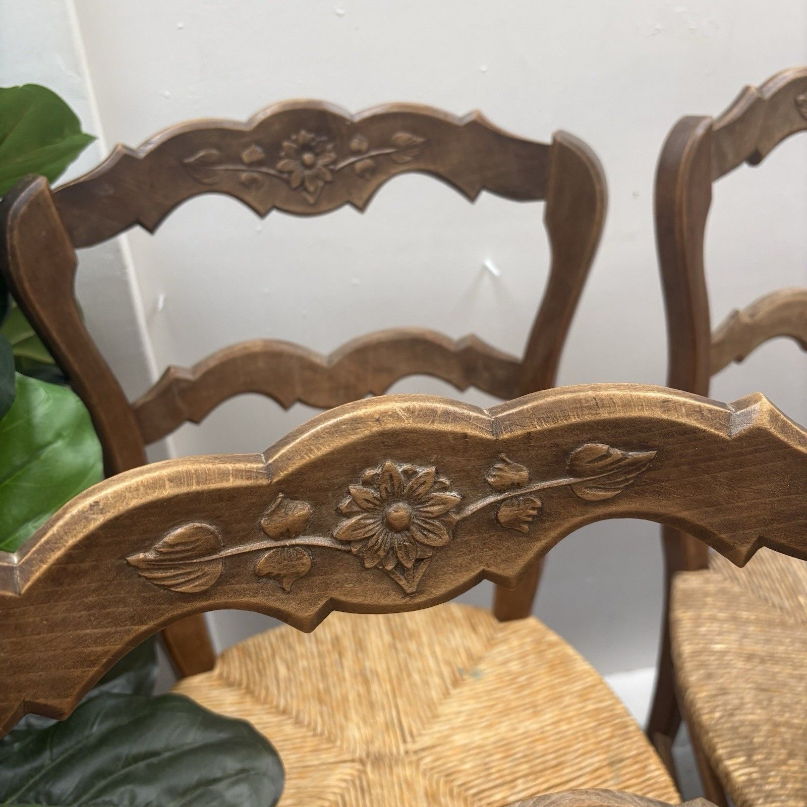 4 Vintage French Farmhouse Country ´Van Gogh’ Ladderback Rush Seat Dining Chairs photo 280.0