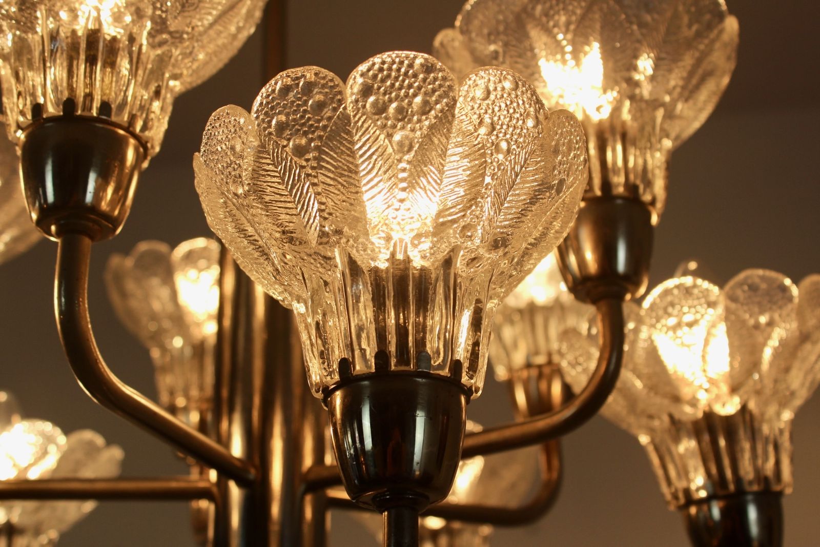 Mid Century Modern Chrome & Floral Textured Glass Chandelier, Germany photo 1879.0