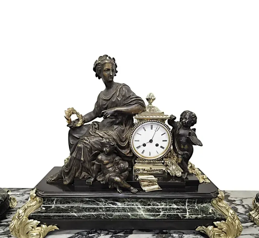 A Very Rare And Fine 19th Century French Marble And Bronze Garniture Clock Set photo Home Decor
