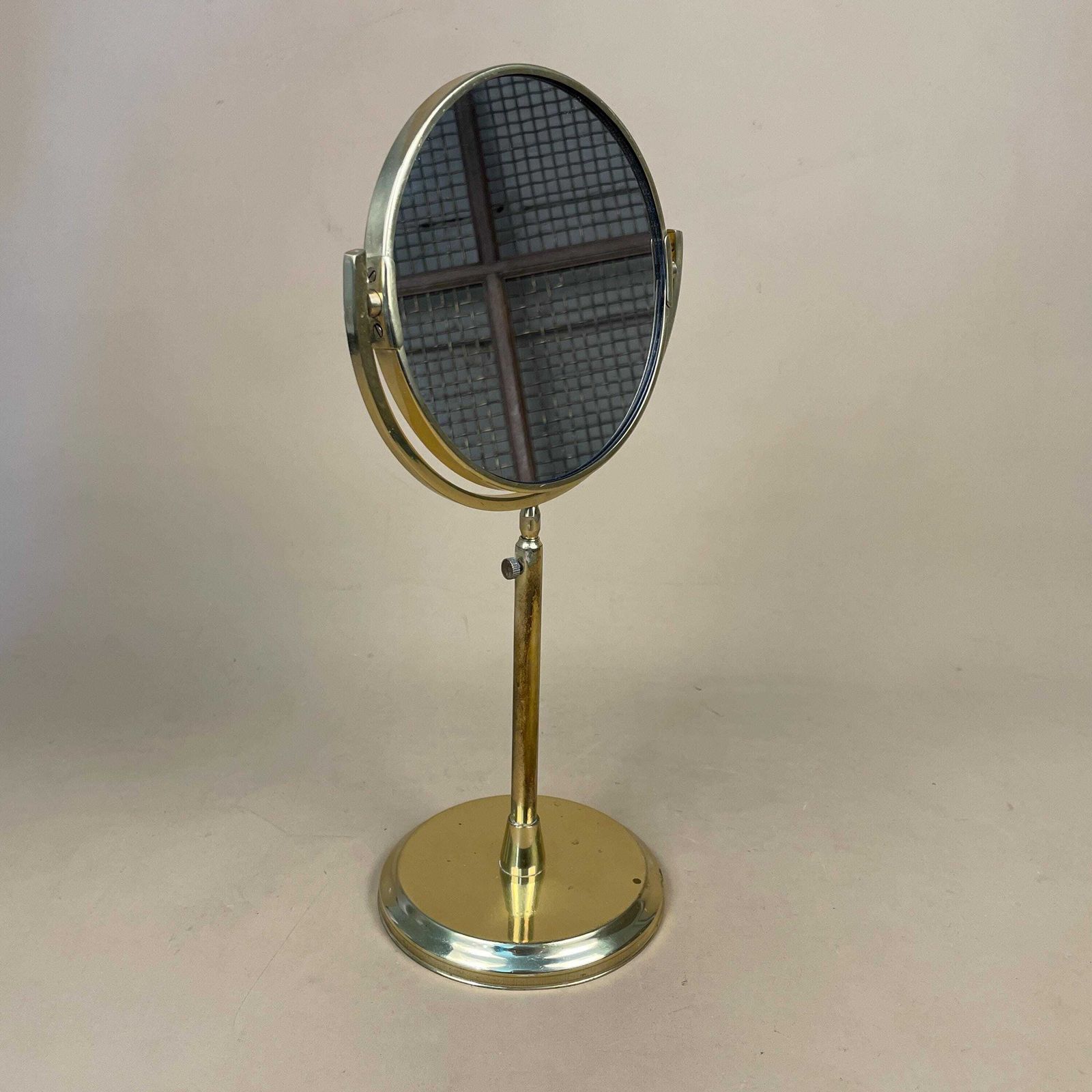 Gold Round Vanity Mirror Adjustable Freestanding Tabletop Bathroom Metal Make Up Dressing Table Circle photo vintage