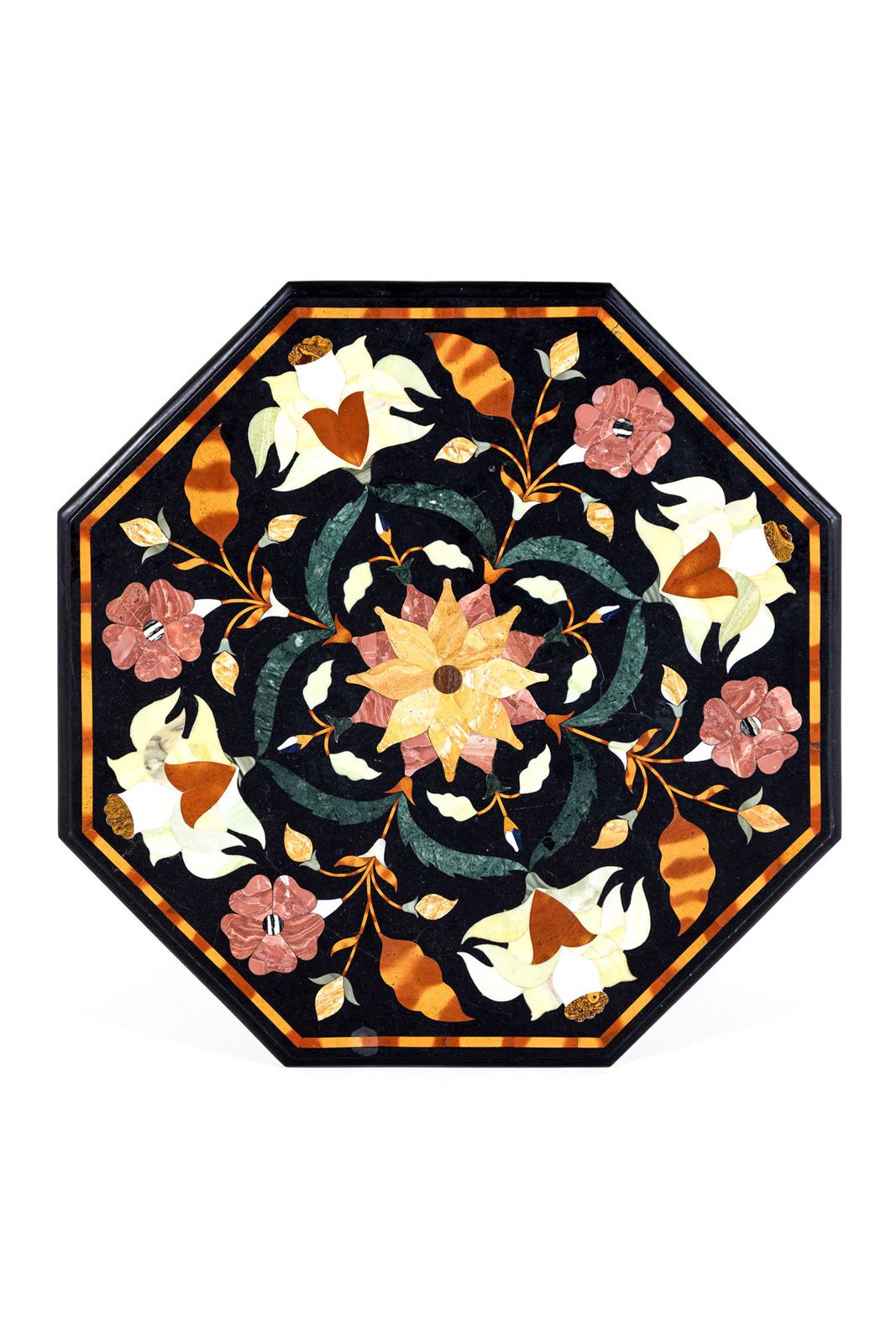Italian Pietra Dura Black Marble Topped Table