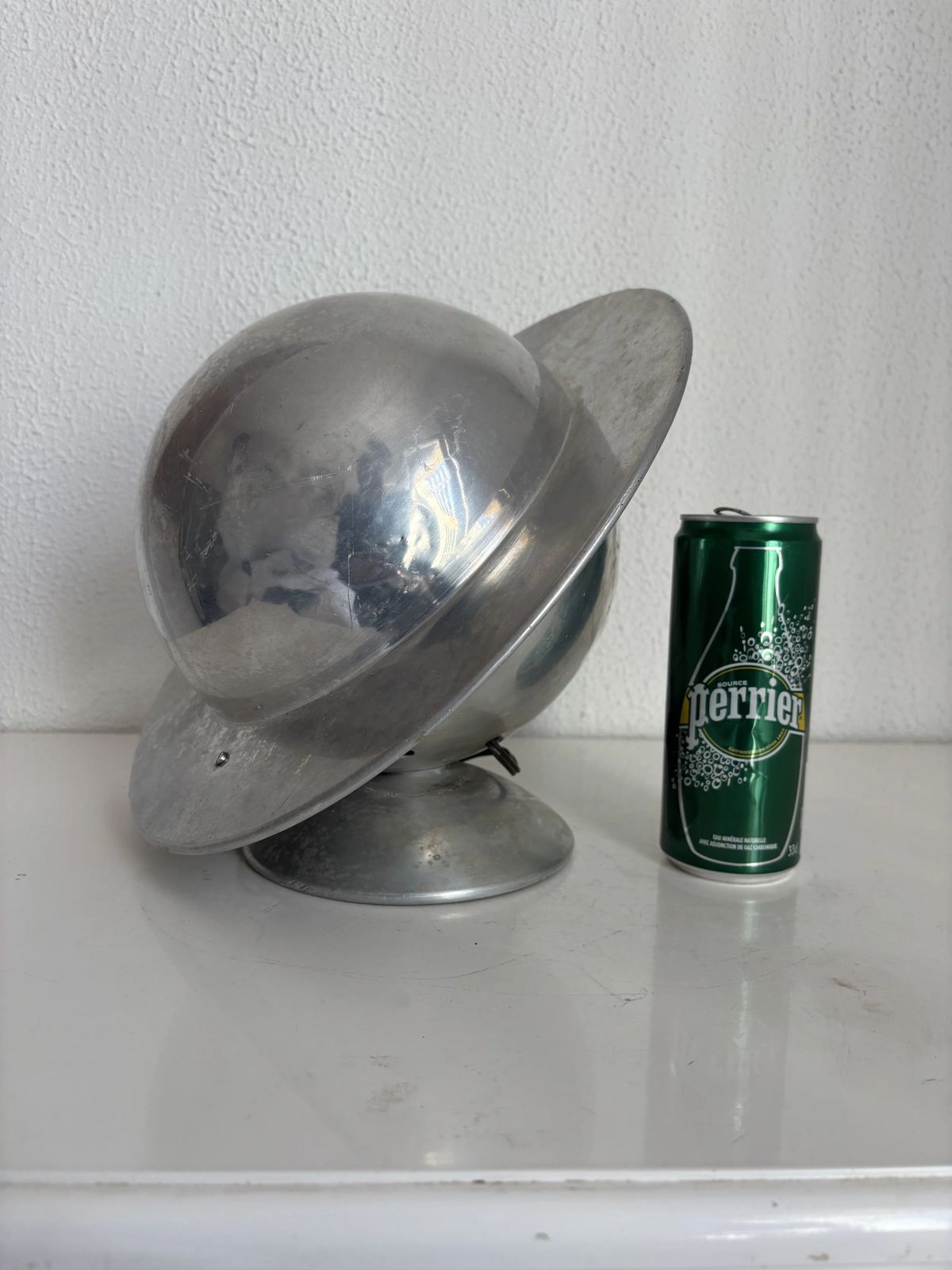 Rare French Fiber Optic Lamp "La Sphérique" — Multicolor Rotating Disc — Aluminum Globe — Vintage 1970s Space Age photo vinterior