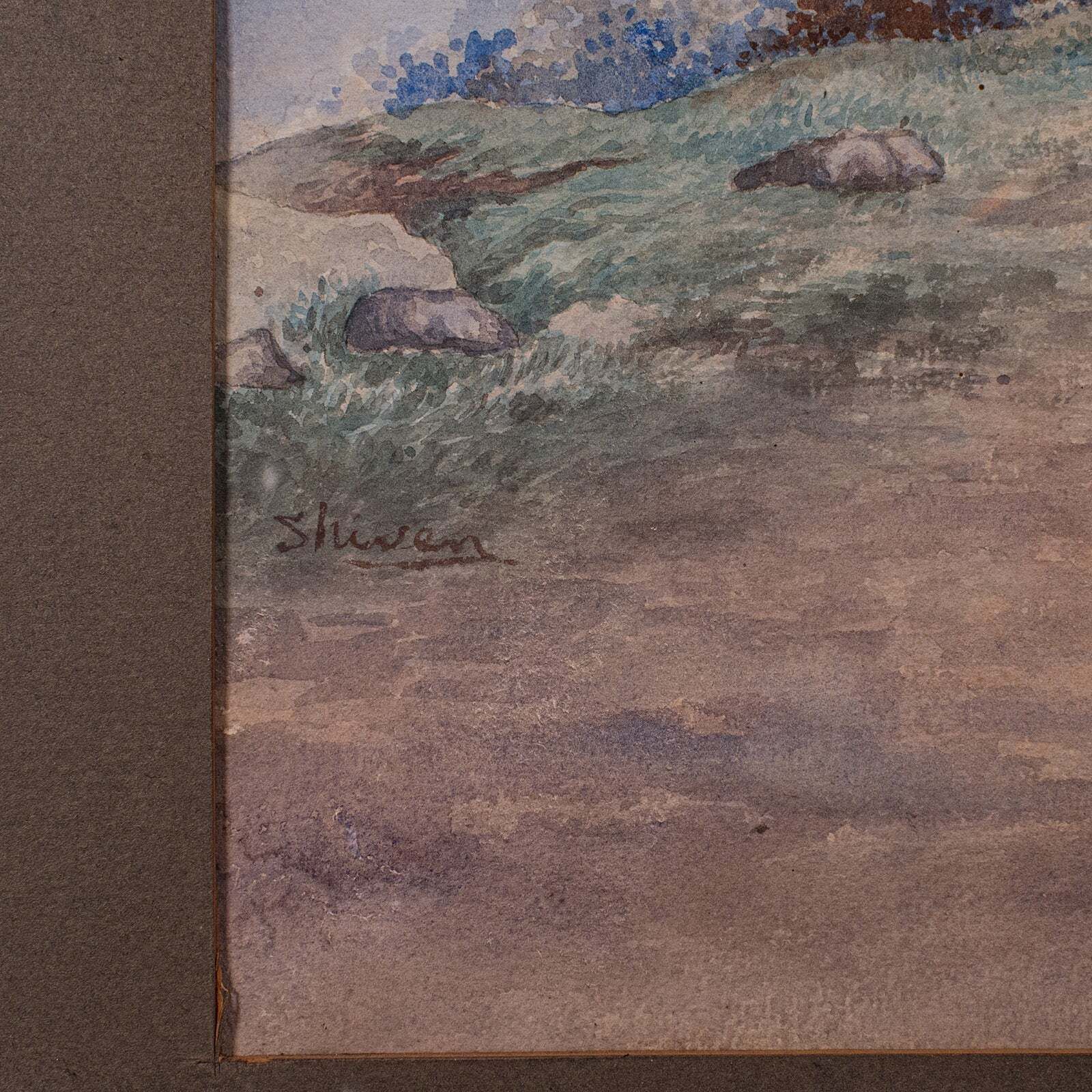 photo furniture Vintage Torii Gate Landscape Painting, Japanese School, Watercolour, Art, C.1960
