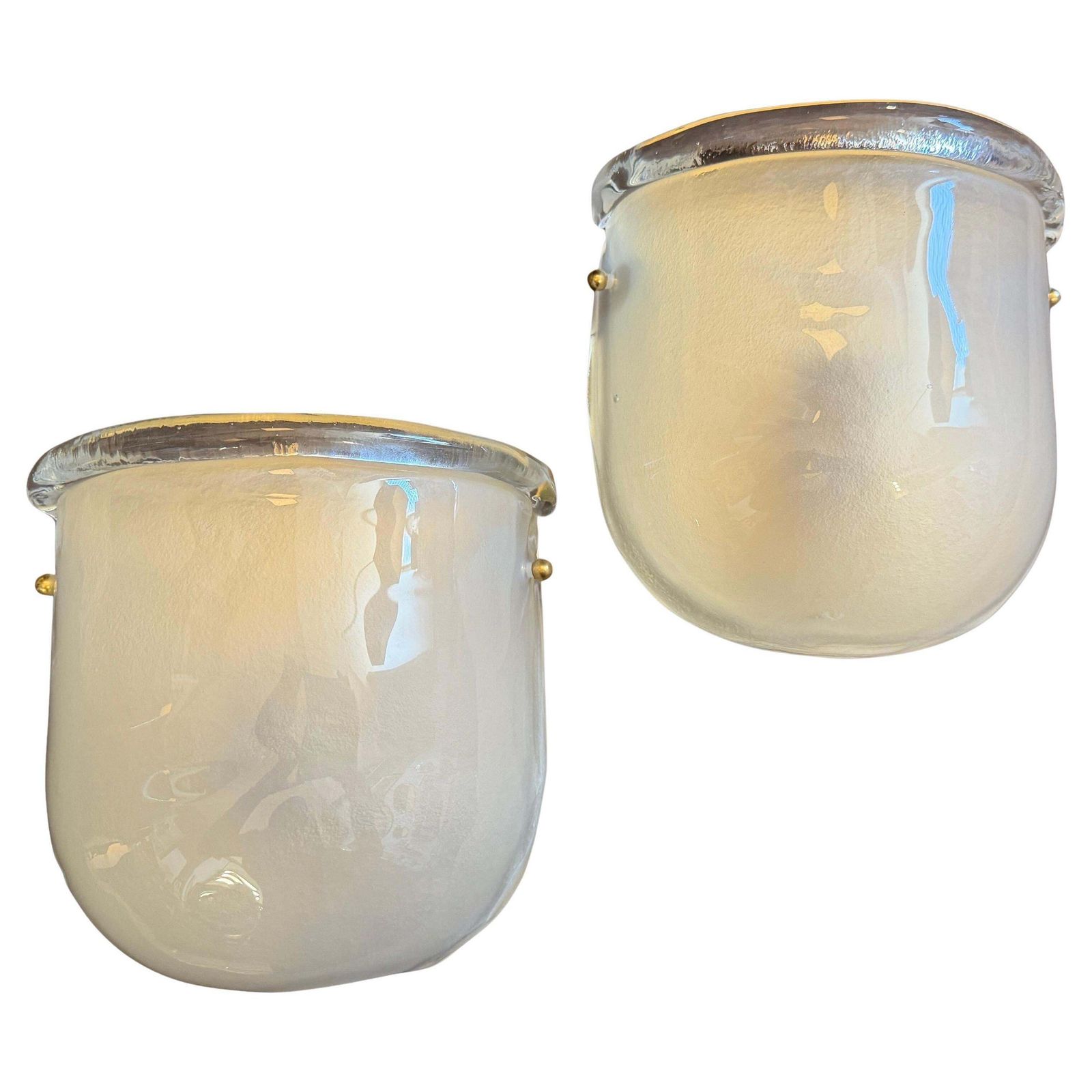 1990s Mid Century Modern Barovier Style Murano Glass And Brass Wall Sconces