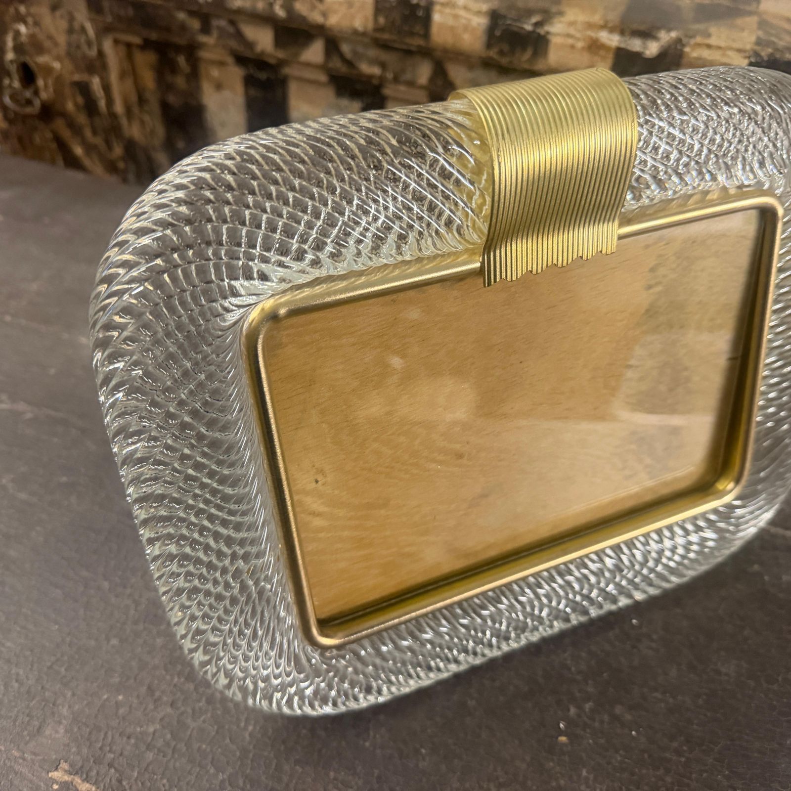 1990s Barovier Style Art Deco Murano Glass And Brass Horizontal Picture Frame photo vinterior