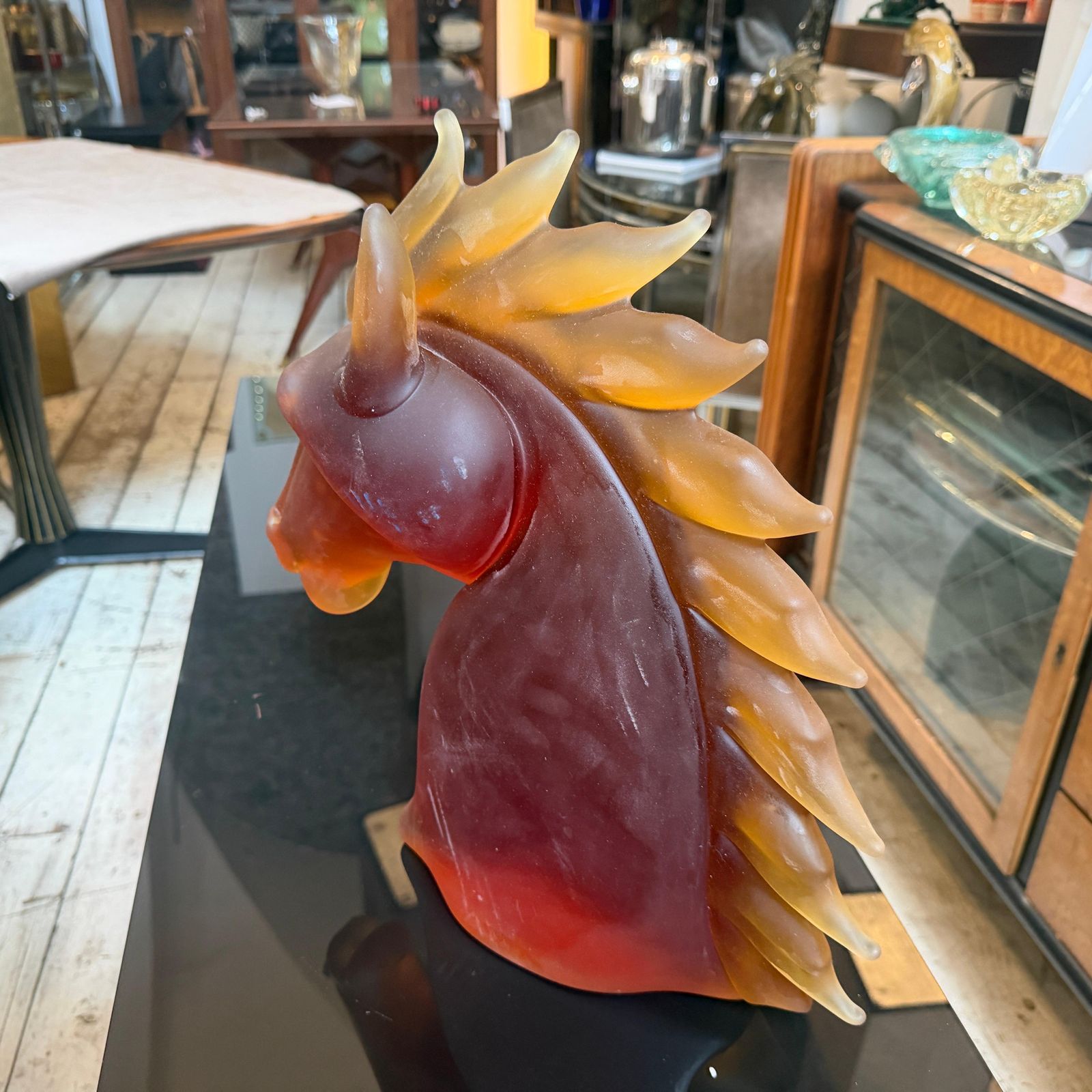 1990s Modern Amber And Brown Heavy Murano Glass Sculpture Of An Horse Head photo buy